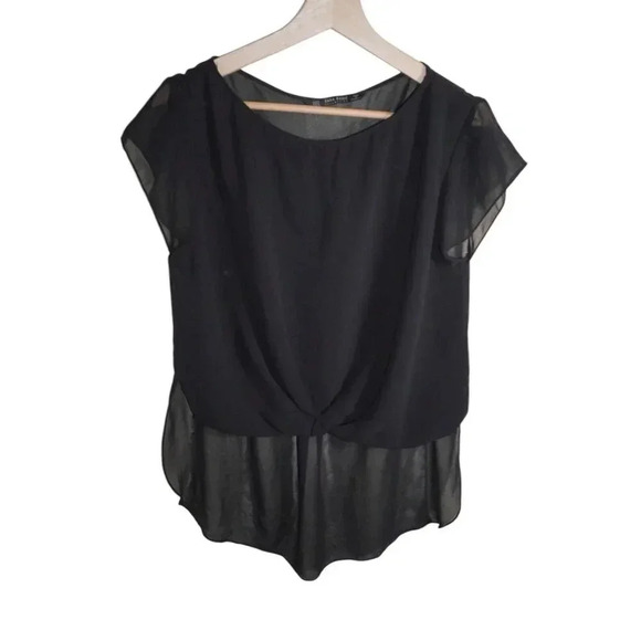 Womens Med ZARA BASIC Sheer Crop Front Long back - Picture 1 of 7